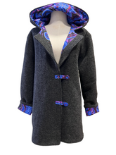 Load image into Gallery viewer, OOAK Ladies Upcycled 100% Wool Charcoal Coat Lined 100% Cotton - MADE TO ORDER
