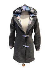 Load image into Gallery viewer, OOAK Ladies Upcycled 100% Wool Charcoal Grey Coat Lined 100% Cotton - MADE TO ORDER
