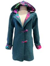 Load image into Gallery viewer, OOAK Ladies Upcycled  100% Wool Teal Coat Lined 100% Cotton - MADE TO ORDER
