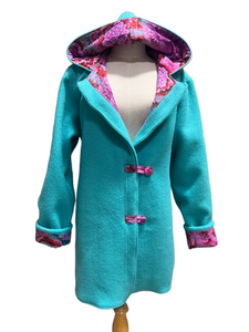 OOAK Upcycled Ladies Turquoise Coat 100% NZ Wool Lined 100% Cotton - MADE TO ORDER