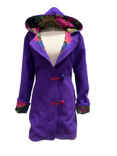 Load image into Gallery viewer, OOAK Ladies Upcycled 100% Wood Purple Coat  Lined 100% Cotton - MADE TO ORDER
