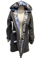 Load image into Gallery viewer, OOAK Ladies Upcycled 100% Wool Charcoal Grey Coat Lined 100% Cotton - MADE TO ORDER
