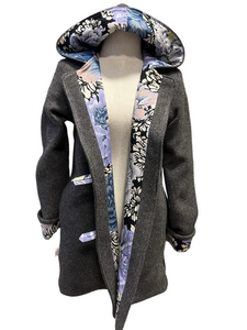 OOAK Ladies Upcycled 100% Wool Charcoal Grey Coat Lined 100% Cotton - MADE TO ORDER