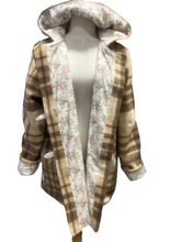 Load image into Gallery viewer, Upcycled Ladies Brown Check Coat 100% NZ Wool Lined 100% Cotton - Size 12
