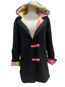 OOAK Ladies New 100% Wool Black Coat Lined 100% Cotton - MADE TO ORDER