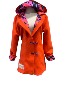 OOAK Upcycled Ladies Orange Coat 100% NZ Wool Lined 100% Cotton  - Size 12