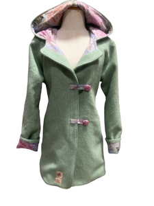 OOAK Upcycled Ladies Green Coat 100% NZ Wool Lined 100% Cotton - Size 14