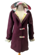 Load image into Gallery viewer, OOAK Upcycled Ladies Deep Wine Coat 100% NZ Wool Lined 100% Cotton - MADE TO ORDER
