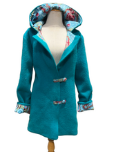 Load image into Gallery viewer, OOAK Ladies Upcycled 100% Wool Turquoise Coat  Lined 100% Cotton - MADE TO ORDER
