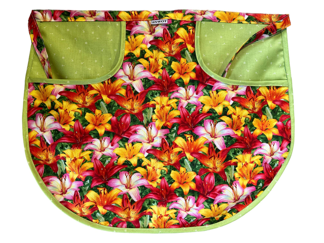 Peg Apron Bright Lillies & Lime Green