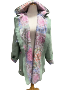 OOAK Upcycled Ladies Green Coat 100% NZ Wool Lined 100% Cotton - Size 14