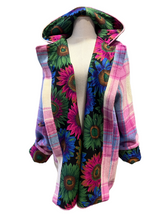 Load image into Gallery viewer, OOAK Ladies Upcycled 100% Wool Pink, Blue &amp; Cream Plaid Coat Lined 100% Cotton - MADE TO ORDER
