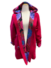 Load image into Gallery viewer, OOAK Ladies Upcycled 100% Wool Cherry Red Coat Lined 100% Cotton - MADE TO ORDER
