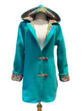 Load image into Gallery viewer, OOAK Ladies Upcycled 100% Wool Turquoise Coat Lined 100% Cotton - MADE TO ORDER
