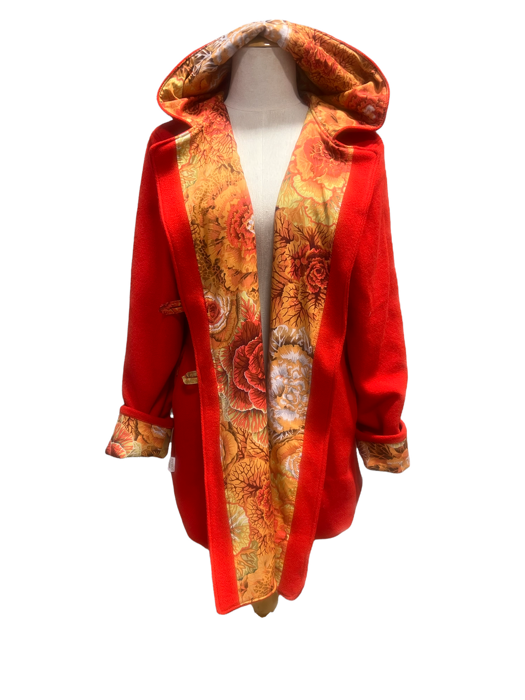 OOAK Upcycled Ladies Red Coat 100% NZ Wool Lined 100% Cotton - Size 14